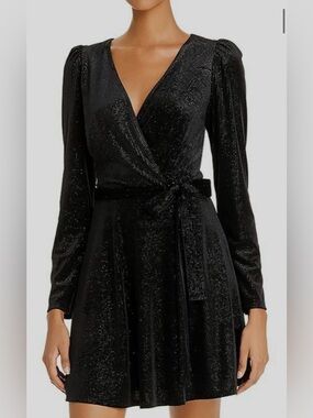NWT Aqua Black Velvet Wrap Dress with Sparkle Dot Detail